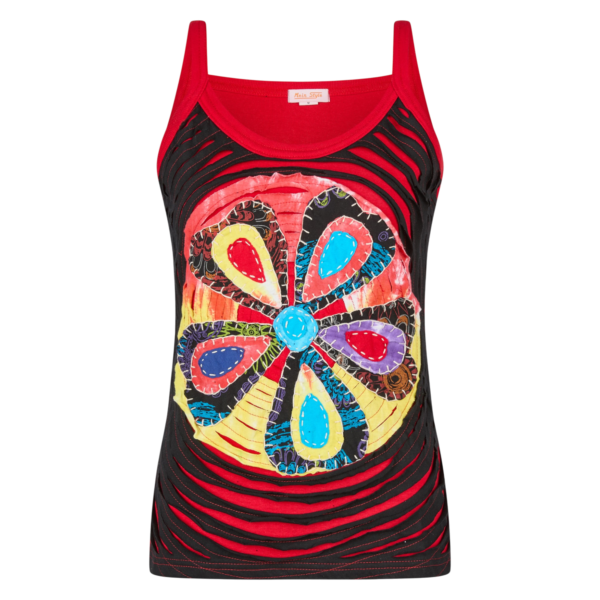 Baumwoll Hippie Mandala Tanktop mit Cutwork Schwarz Rot Baumwoll Hippie Mandala Tanktop mit Cutwork Schwarz Rot