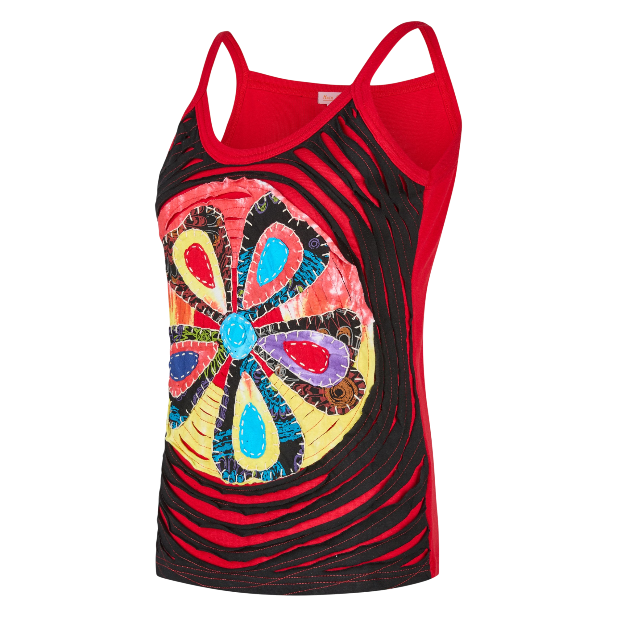 Baumwoll Hippie Mandala Tanktop mit Cutwork Schwarz Rot 2 Baumwoll Hippie Mandala Tanktop mit Cutwork Schwarz Rot 2