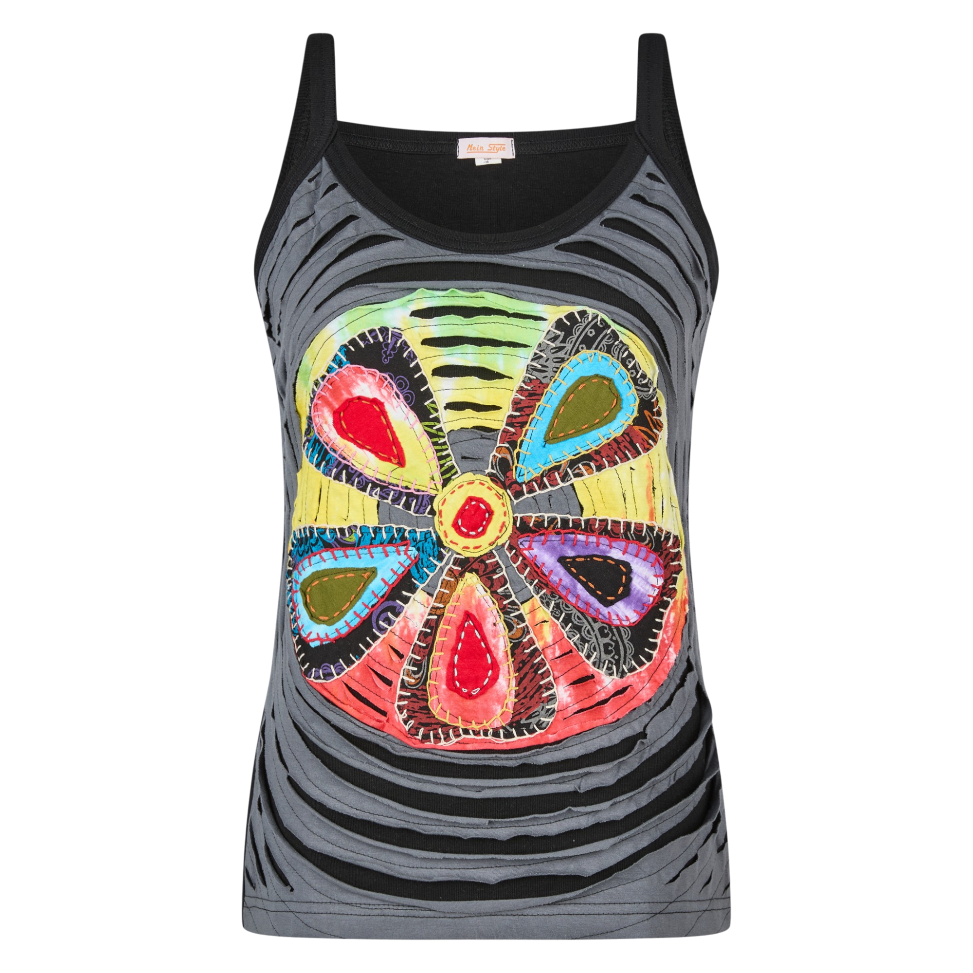 Baumwoll Hippie Mandala Tanktop mit Cutwork Grau Baumwoll Hippie Mandala Tanktop mit Cutwork Grau