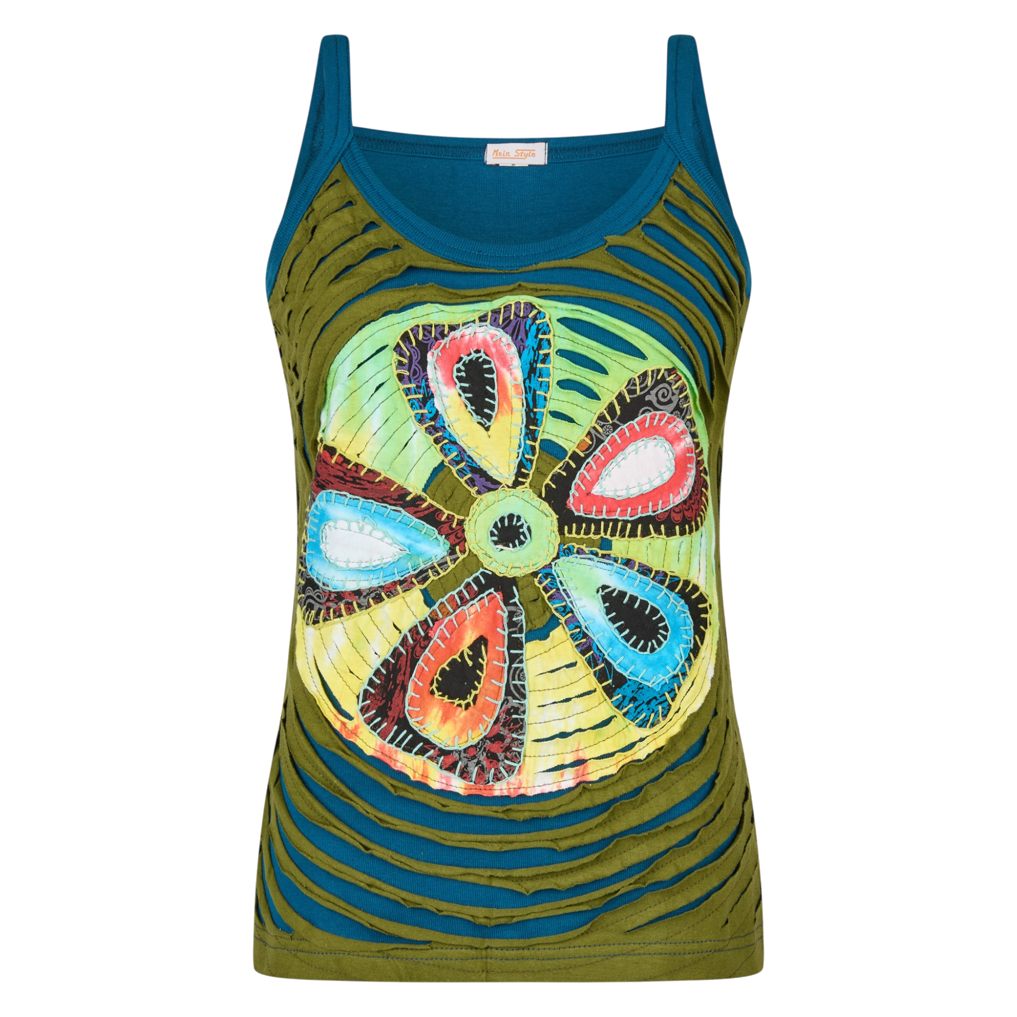 Baumwoll Hippie Mandala Tanktop mit Cutwork grün Baumwoll Hippie Mandala Tanktop mit Cutwork grün