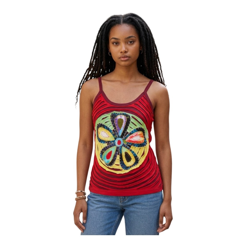 Baumwoll-Hippie-Mandala-Tanktop-mit-Cutwork-Rot-5|TanktopMandalaRot Baumwoll Hippie Mandala Tanktop mit Cutwork rot 5